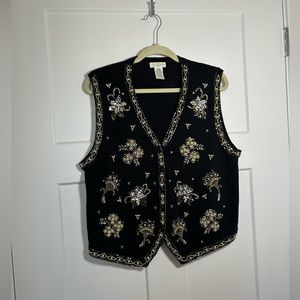 Vintage cardigan sweater vest, women’s large New Year’s sparkle sweater